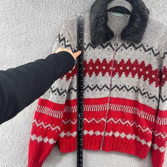 Vintage Marsh Landing Sweater Ramie Wool Knit Blend Holiday Faux Fur Collar - Picture 7 of 13